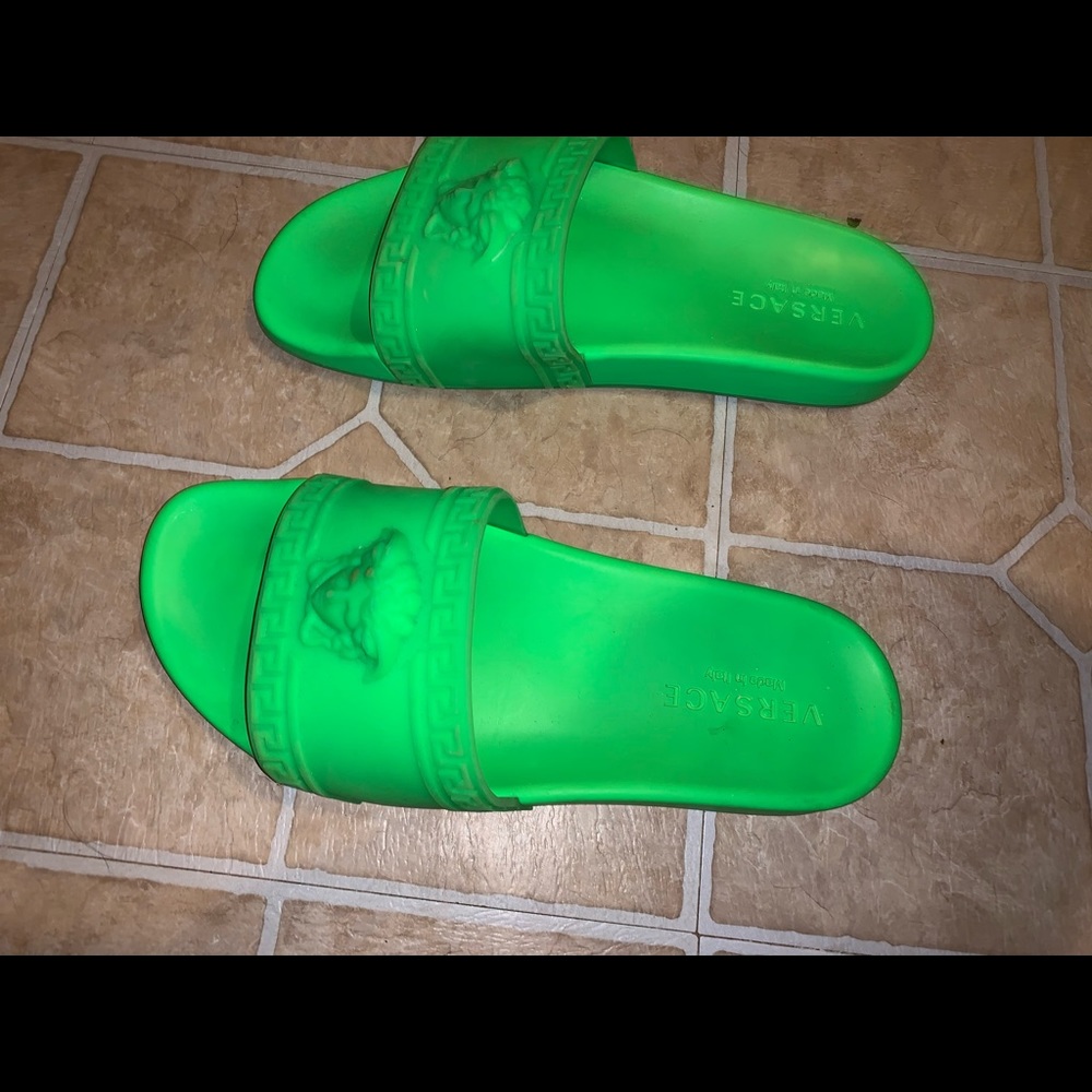 Lime green Versace slides SIZES: MEN 9 WOMENS 10